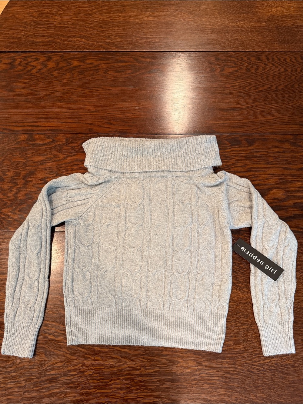 Madden Girl Light Gray Cable Knit Fold-Over Cowl Sweater nwt
